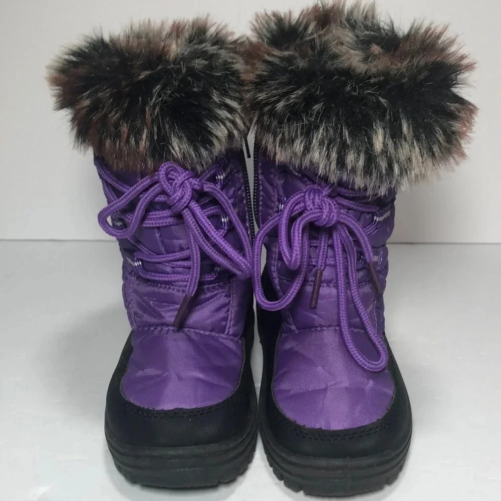 Snow Tec Toddlers Quilted Snow Boots Purple with Faux Fur Trim (5-Toddler)
